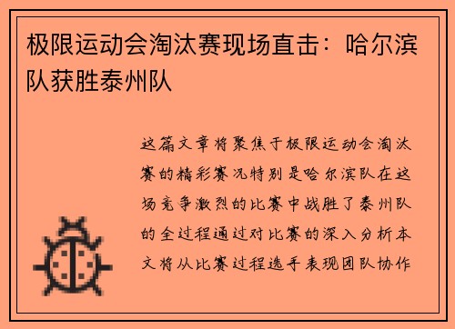 极限运动会淘汰赛现场直击：哈尔滨队获胜泰州队